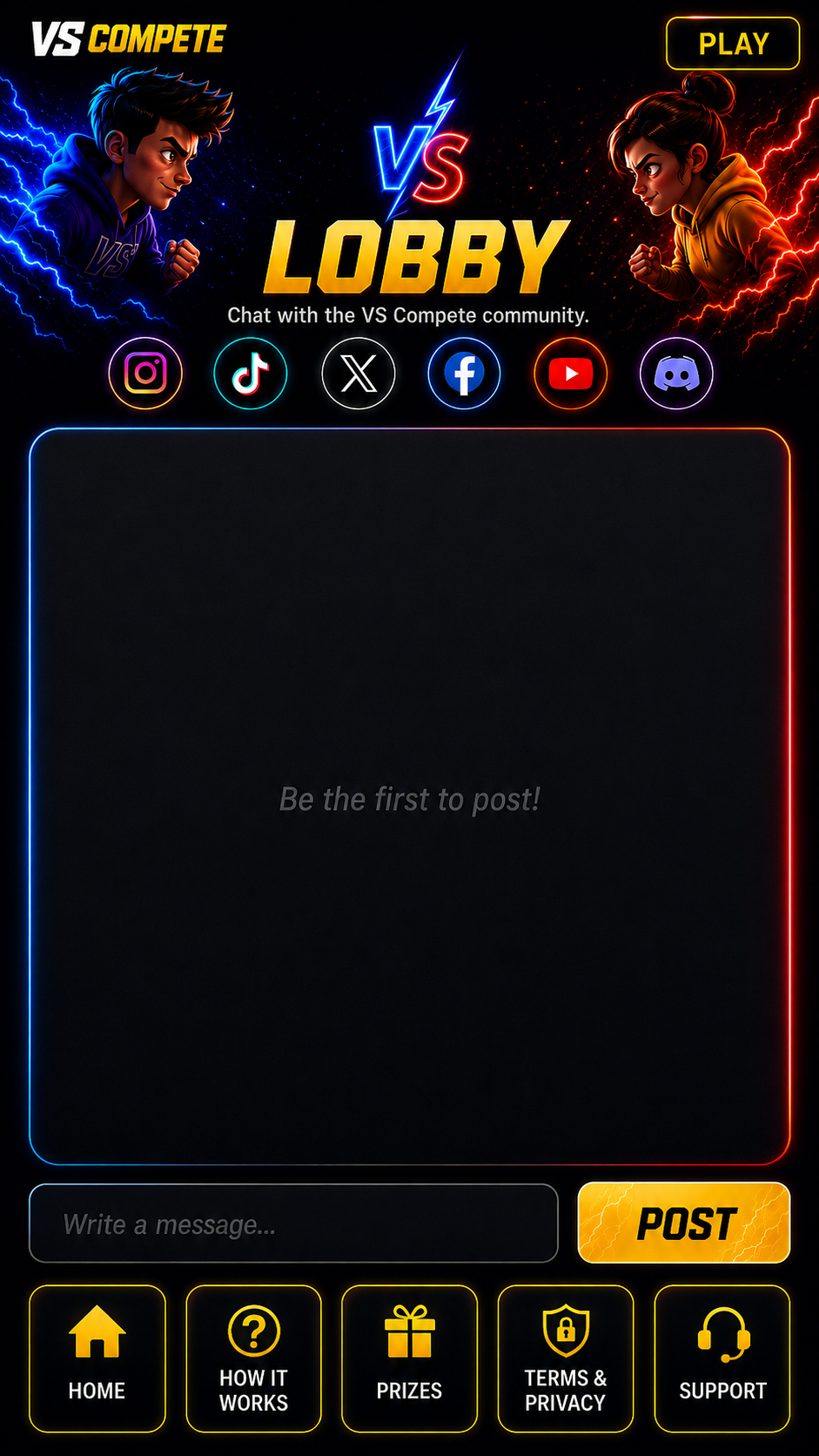 VS Compete Lobby — community chat board